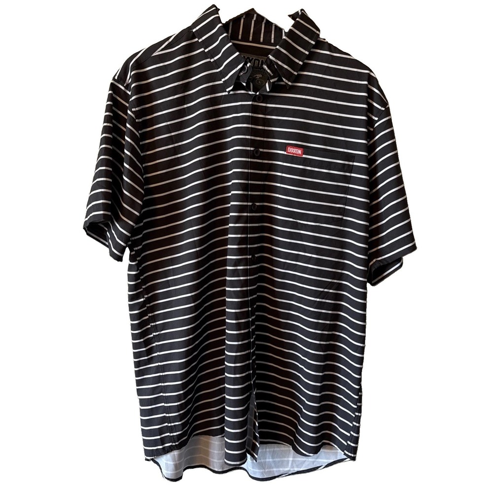 Dixxon Fast Lane Black White Striped Mens Short Sleeve Button Down Shirt Large